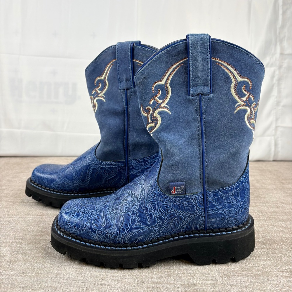 NEW Vintage Justin Gypsy Western Boots Womens 5.5 Blue Floral Embossed NIB W/BOX